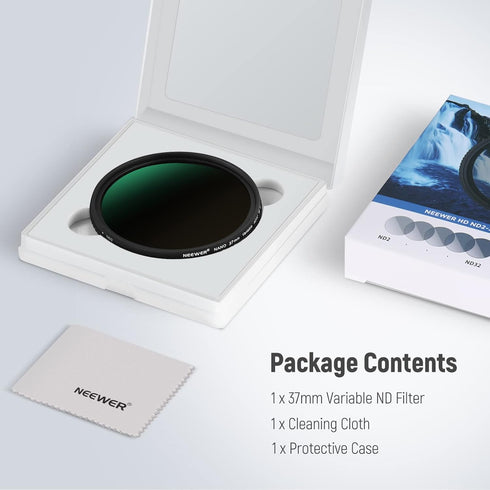 NEEWER 37mm HD Variable ND Filter - ND2-ND32 (1-5 Stops), Optical Glass, 30 Layer Nano Coated, Ultra Slim Frame