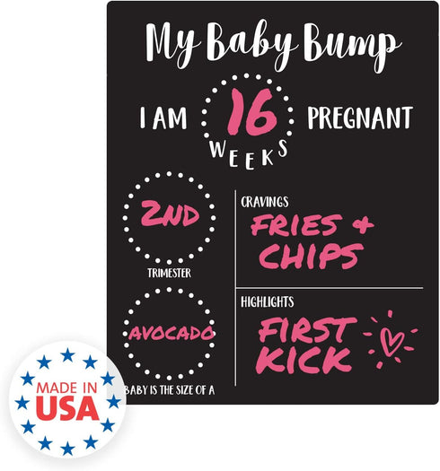 My Baby Bump Pregnancy Timeline Dry Erase Sign - 10" x 12" Black Sign for Monthly Milestone New Mom Photo Prop