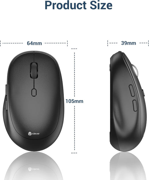 iClever MD165 Dual Mode Wireless Mouse, Bluetooth Type-C Rechargeable, 2.4G Wireless Computer Mice with USB Receiver