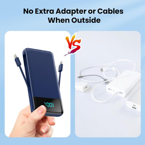 Portable Charger for iPhone, Built-in Cables and Wall Plug, 13800mAh Fast Charging USB C Power Bank, Blue