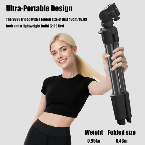 Jishane 61" 11lb Camera Tripod, Travel Tripod for Camera Canon EOS Rebel Nikon, Lightweight Phone Stand with Wireless