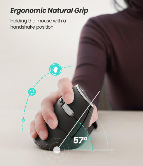 Nulea M510 Wireless Vertical Mouse, Ergonomic Design, 3 Adjustable DPI, Compatible with Windows, Mac OS, Grey