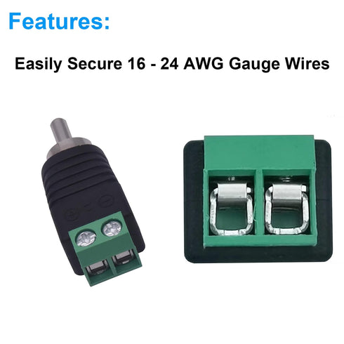 California JOS Male-2pack) RCA Cable Audio Adapter, Phono RCA Male Plug to AV Screw Terminal Audio/Video Speaker Wire