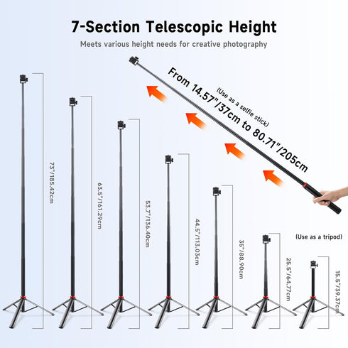 YSKE MT-79 81", 7-Section 0.8lbs, Light Stand Tripod Foldable - Camera Phone Mount for DSLR, GoPro, iPhone, LED Video