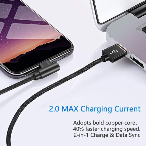 Hi-Mobiler 3FT Fast Charging Cable, Right Angle, 3-Pack, Nylon Braided, Compatible with iPhone 13/12/11/Pro/Xs
