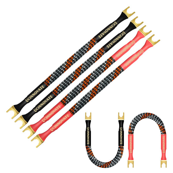 UCINNOVATE 4 x HiFi OFC Speaker Jumper Cable with Spade, 21cm Bi-Wire Speaker Jumper Plates, 11AWG Cable Bridge