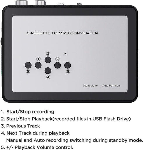 Cassette MP3 Cassette MP3 Ezcap to Converter, Digital Player Converts Tape to into USB Flash Drive, No PC Required No