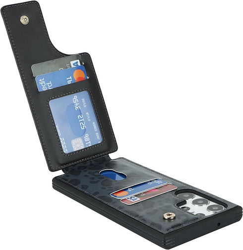 Galaxy S23 Ultra Case with Card Holder, Wallet for Women, Credit Card Holder, Ring Stand, Cute Phone Wallet 6.8" (Black