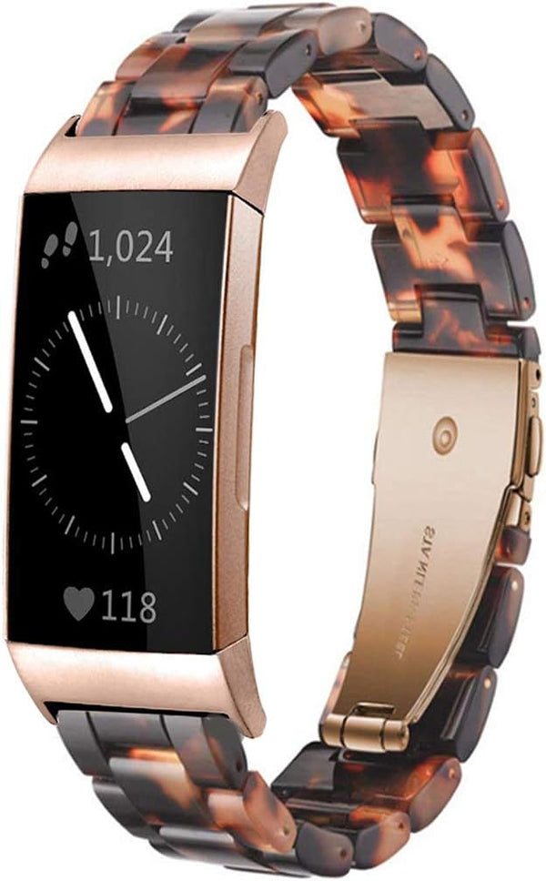Resin Band Compatible with Fitbit Charge 4, Charge 3/3 SE, Women Men Rose Gold Buckle Wristband Strap