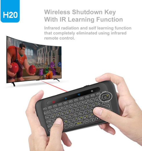 H20 Mini Wireless Keyboard with Touchpad, Backlit Handheld IR Remote Keyboard for Android TV Box, Windows PC, Raspberry
