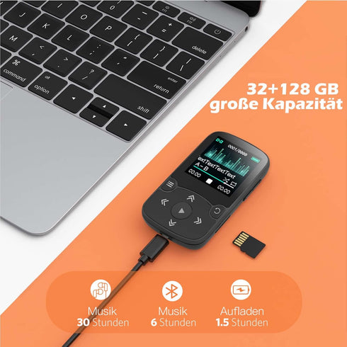 AGPTEK 32GB MP3 5.3 128GB Player with Clip, Bluetooth Lossless Sound with FM Radio, Voice Recorder for Sport Running