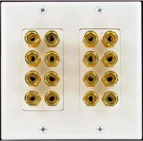 Speaker Wall Plate 16 Post for 8 Speakers, Color Coded for Home Theater System Dolby Audio