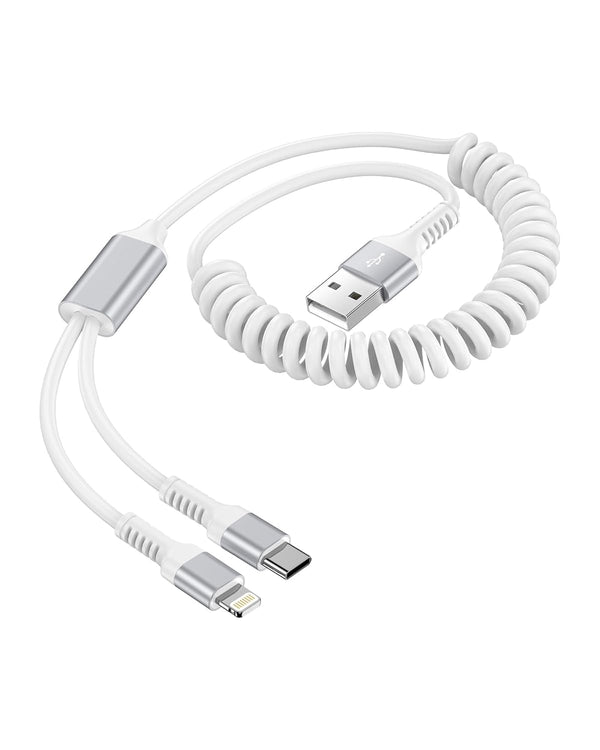 iPhone Charger Cord, USB to Lightning/Type C Charging Cable Coiled Fast Charge Wire 2-in-1 for iPhone 15 Pro Max 14 13