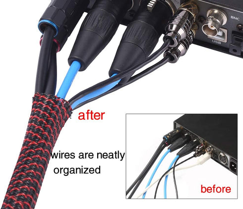 Alex Tech 10ft Cord Protector Wire Loom Tubing, 3/8 inch Split Sleeving for USB Cable, Blackred