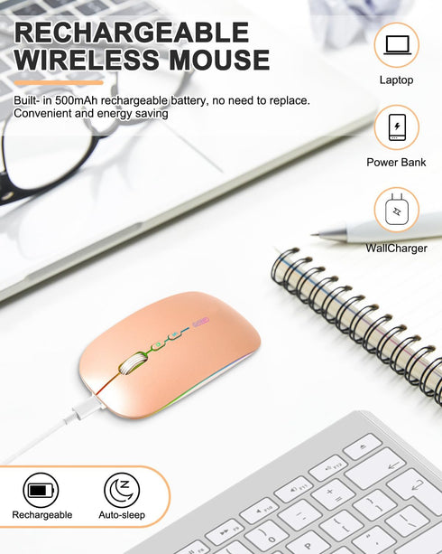 Rechargeable Bluetooth Mouse, Wireless (BT 5.1+2.4G) Silent Computer Mice for Laptop Desktop, MacBook, Windows, Mac OS