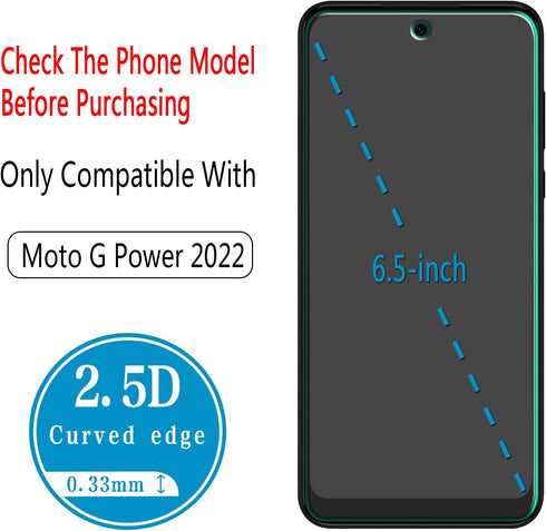 HPTech Tempered Glass Screen Protector for Motorola Moto G Power 2022 (2 Pack) - 9H Hardness, Anti-Scratch,
