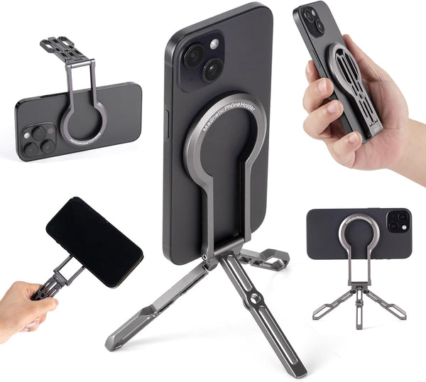 WUXINDS Magnetic Phone Tripod Stand, Aluminium Alloy Strong Magnet Quick Mount Foldable Mini