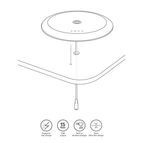 Zens Qi-Certified 15W Built-in Wireless Charger White (Ultra-Thin Design, Easy Installation, EU/UK/US Adapter)