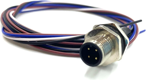 M12 4Pin Male Connector Cable, A Coded Straight Back Mount 1M Waterproof Male Aviation Socket IP67