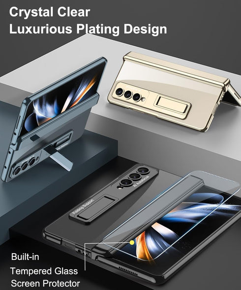 Shop Samsung Galaxy Z Fold 4 5G Clear Case with Gold Magnetic Hinge Protection, Adjustable Kickstand & Screen Protector.