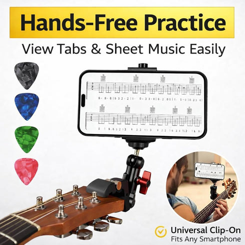 Generic 5 Guitar Head Phone Holder Mount with Picks, Universal Clip-On Smartphone Stand for Guitar & Ukulele