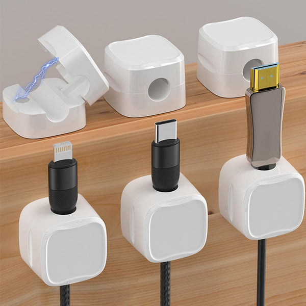 6 Pack Magnetic Cord Organizer, White Self Adhesive Clips for Desk, Nightstand, Phone Charger, Home, Office