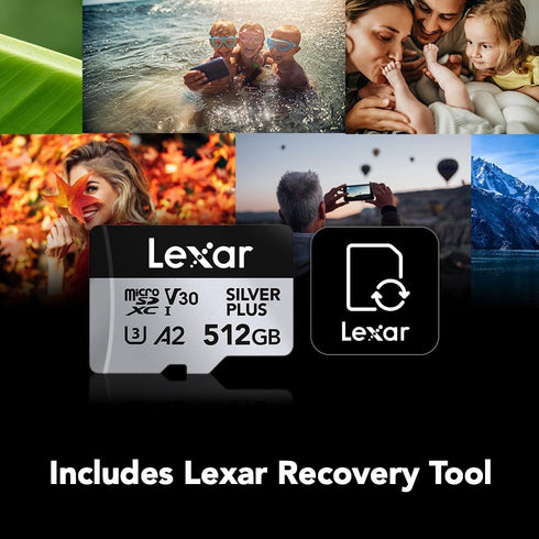 Lexar 512GB Professional Silver Plus microSDXC Memory Card w/SD Adapter, UHS-I, C10, U3, V30, Full-HD & 4K Video