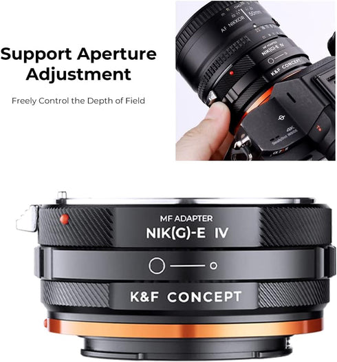 K&F Concept Lens Mount Adapter NIK(G)-NEX IV, Manual Focus for Nikon F (G-Type) Lens and Sony E Mount Camera