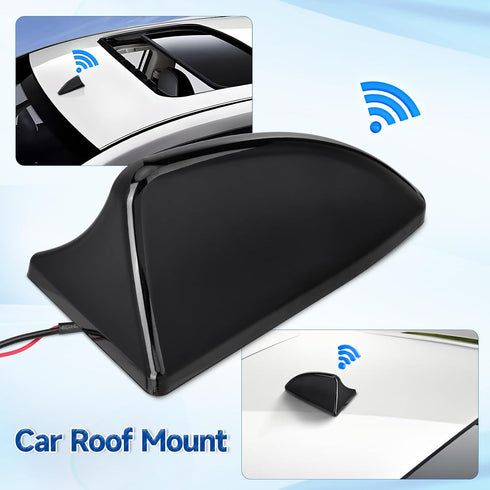 SZSAUTO 12V Shark Fin Amplified FM AM Car Radio Antenna, Vehicle Roof Mount Replacement Antenna with Power Wire for Car
