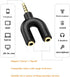 Mini U Shape Headphone Mic Splitter, 1 Male to 2 Female AUX Audio Converter, 2 Pack