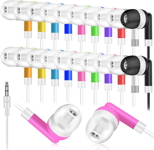 30 Packs Kids Earbud Headphones Bulk, Wired Earphones with 3.5 mm Jack, Multi-Colored for Classroom and School