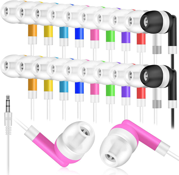 30 Packs Kids Earbud Headphones Bulk, Wired Earphones with 3.5 mm Jack, Multi-Colored for Classroom and School