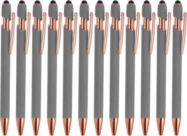 PATIKIL Ballpoint Pen with Stylus Tip - 12 Pack 2 in 1 Metal Pen Black Ink 1.0mm Medium Point for Touch Screens