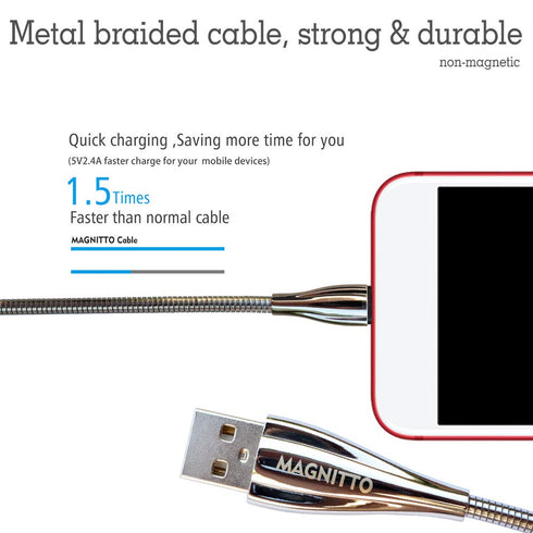 Shop the Silver Metal Braided USB Charging Cable, 3.3ft, Stainless Steel, Tangle-Free, High-Speed Data Sync, Durable