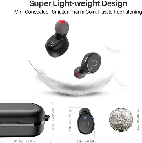 TOZO T10 Bluetooth 5.3 Wireless Earbuds with Charging Case, IPX8 Waterproof Stereo Headphones, Built-in Mic, Deep Bass