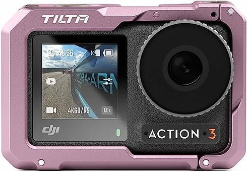 Tilta Full Camera Cage for DJI Osmo Action 3, Dual-Sided Quick Release Design with Cold Shoe Receiver, TA-T40-FCC (Pink)