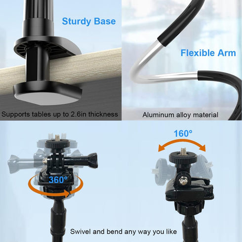 32 Inch Webcam Stand Camera Mount, Upgraded Flexible Gooseneck Desk Webcam Mount for Logitech
