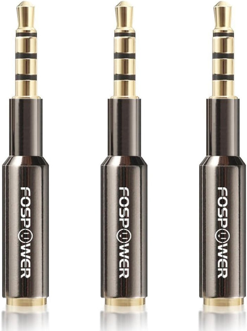 FosPower 3.5mm Male to Female Auxiliary Stereo Audio Headphone Jack AUX Adapter [4-Conductor TRRS | 24K Gold Plated