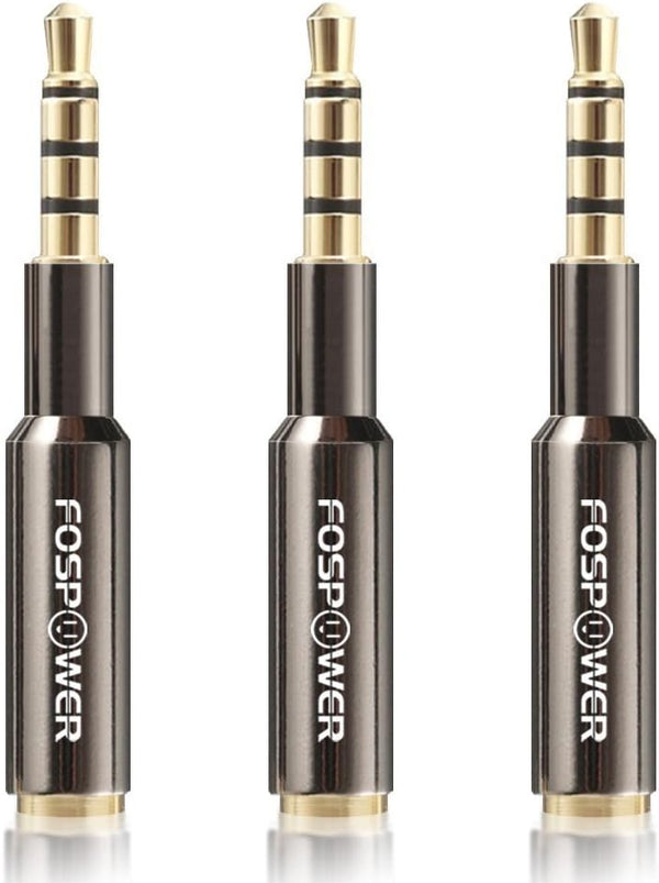 FosPower 3.5mm Male to Female Auxiliary Stereo Audio Headphone Jack AUX Adapter [4-Conductor TRRS | 24K Gold Plated