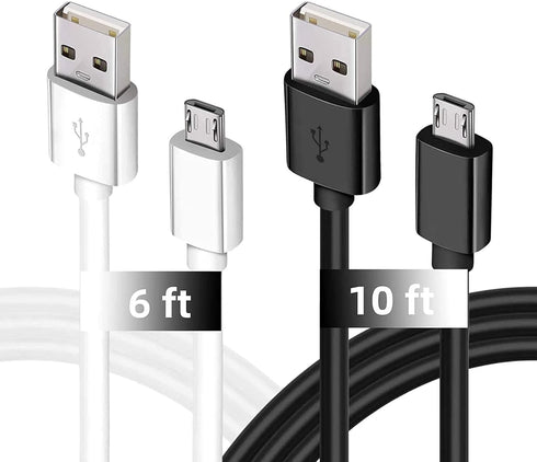 DEEGO 2-Pack Charging Cable for Samsung Galaxy S7, 6Ft & 10Ft Fast Charger for Android, LG, Moto, PS4, Black.