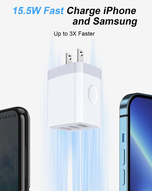 Wall Charger, USB Charger Adapter, 3.1A/3Pack Muti Port Fast Charging Station Power Charge Base Block Plug for iPhone 15 14 13 12 Pro/SE/11Pro Max/X/8 Plus, Samsung S21/S10/S9/S8, Kindle Fire USB Plug