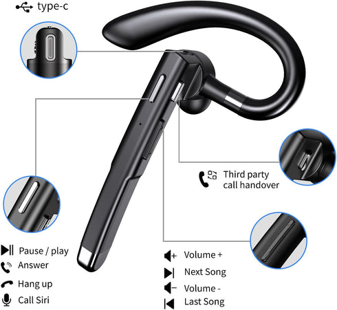 Kamon K520 Wireless Earpiece for Cellphone, Bluetooth 5.1 Headset with Charging Case, Mic for Office Driving, Hands-Free