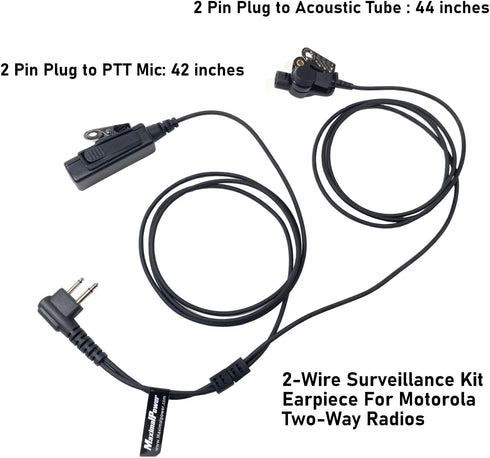MaximalPower Headset Earpiece with Kevlar Reinforced Cable, 2-Pin for Motorola Two-Way Radios