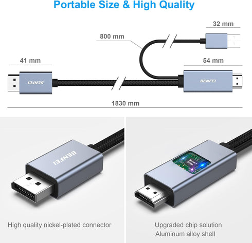 BENFEI 6 PS5 One(360) 4K@60Hz 2K@144Hz 1080P@165Hz(Not HDMI to DisplayPort Cable, Feet HDMI Source to DisplayPort