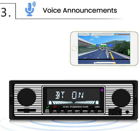 Car Stereo for Bluetooth, Retro FM Radio Smart Player, Hands-Free Calling, Supports MP3/WMA/WAV/AUX