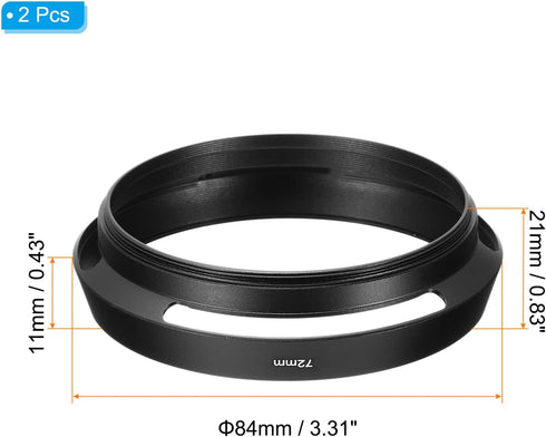 PATIKIL 72mm Lens Hood, 2Pcs Standard Vented Matte Surface Anti-reflective Inside Hollow Lens Hood for Universal Camera Lens, Black for Nikon, for Fujifilm, for Pentax, for Leica