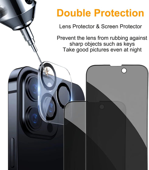 Pehael iPhone 14 Pro Privacy Screen Protector & Camera Lens Protector - 2+2 Pack, 9H Hardness, Easy Bubble-Free Install.