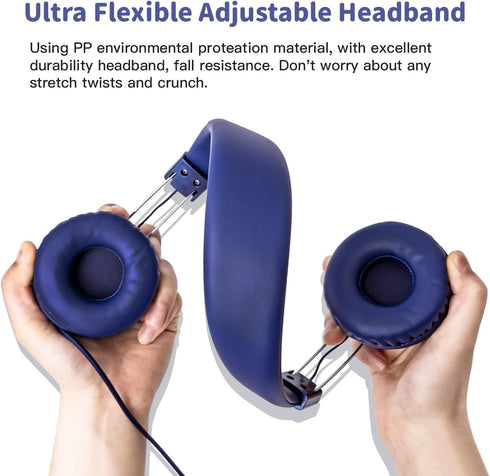 Kids Headphones Wired for School with Microphone, Lightweight Foldable for School Age Kids with in-Line Control (Blue)