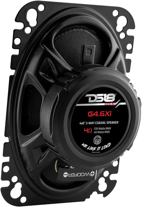 DS18 G4.6Xi GEN-X 4x6 2-Way Coaxial Speakers, 135 Watts Max Power, 45 Watts RMS, 4-Ohm Mylar Dome Tweeters, 2 Speakers