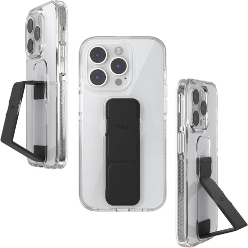 CLCKR iPhone 14 Pro Case with Phone Grip, Ultra-Thin Clear Black, Shockproof Phone Holder